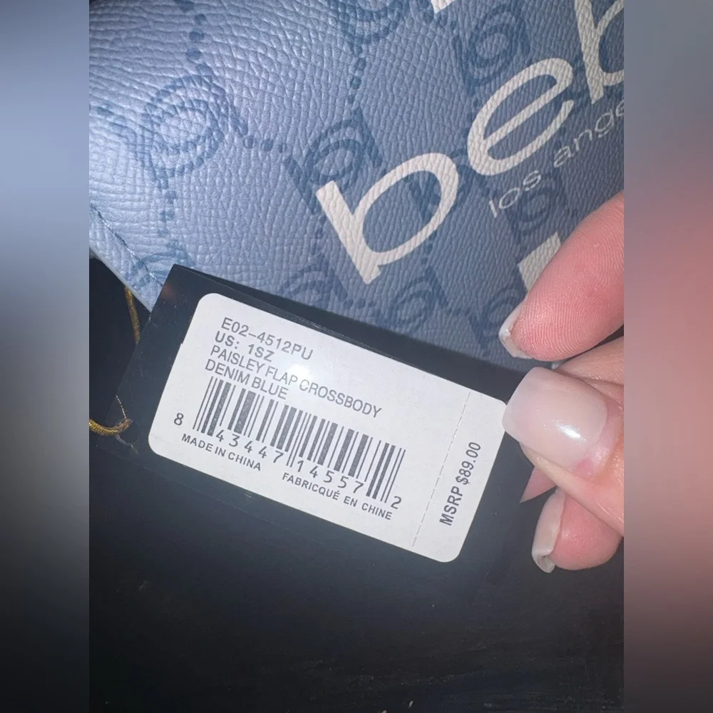 Bebe NWT Paisley Flap Crossbody Denim Blue Logo Bag Gold Chain Strap - Picture 9 of 9